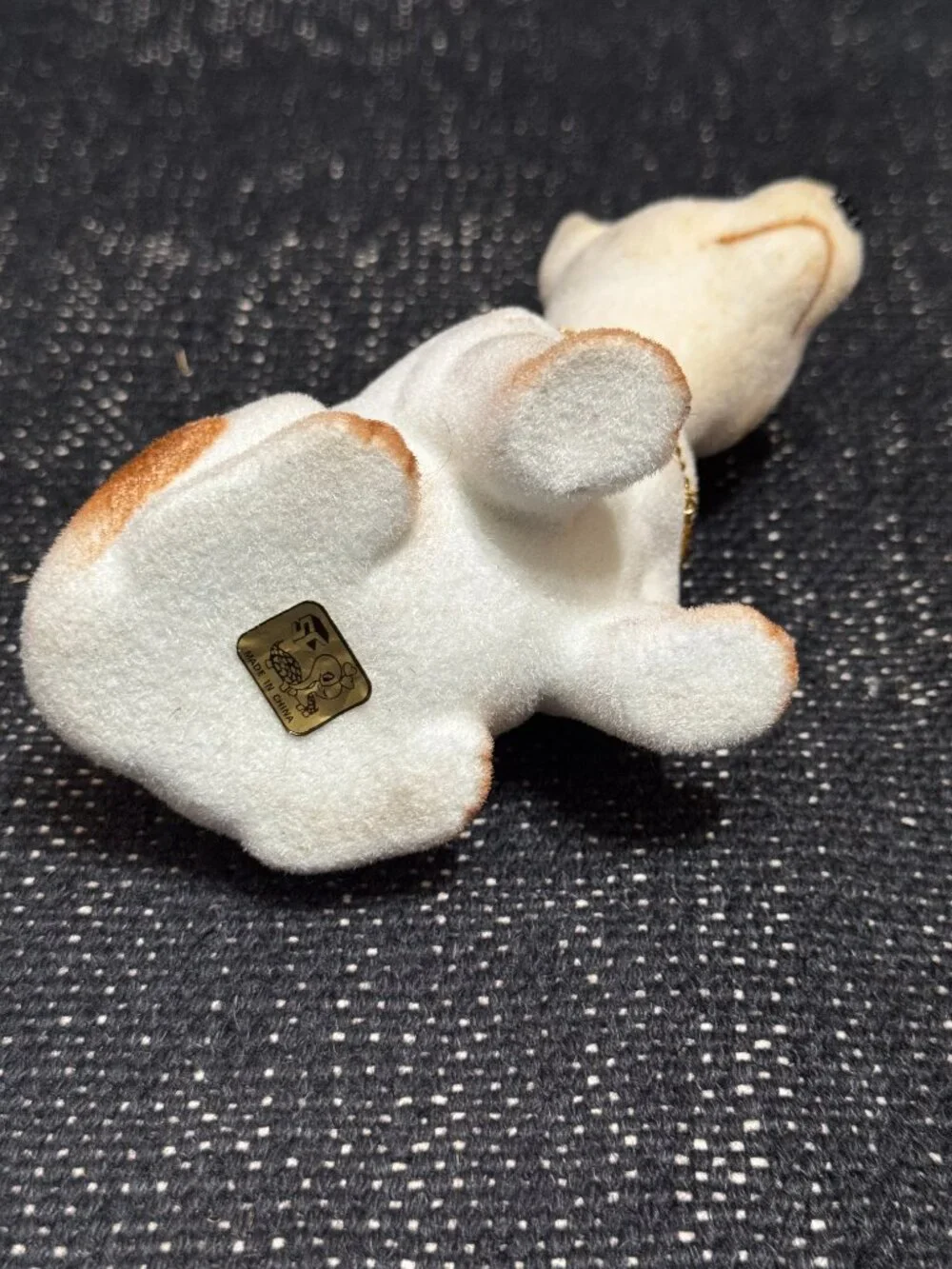 English Bull Terrier Nodder Bobble Dog Flocked Figurine, Vintage Circa 1980-90s